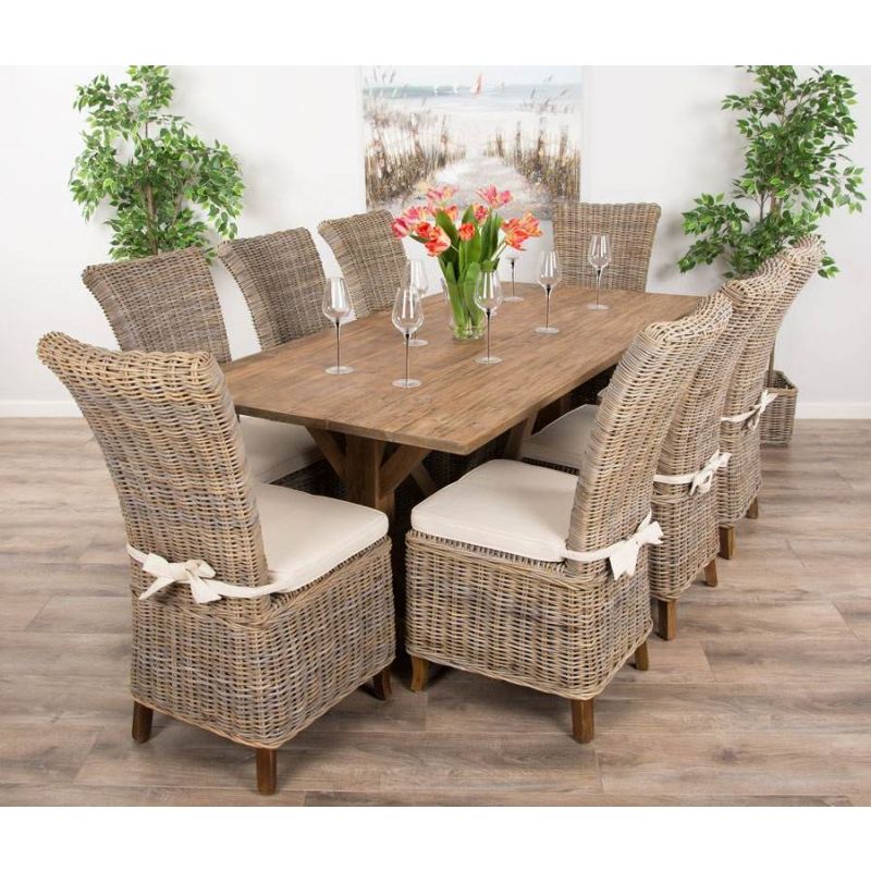 2m Reclaimed Teak Dinklik Dining Table with 8 Latifa Chairs   