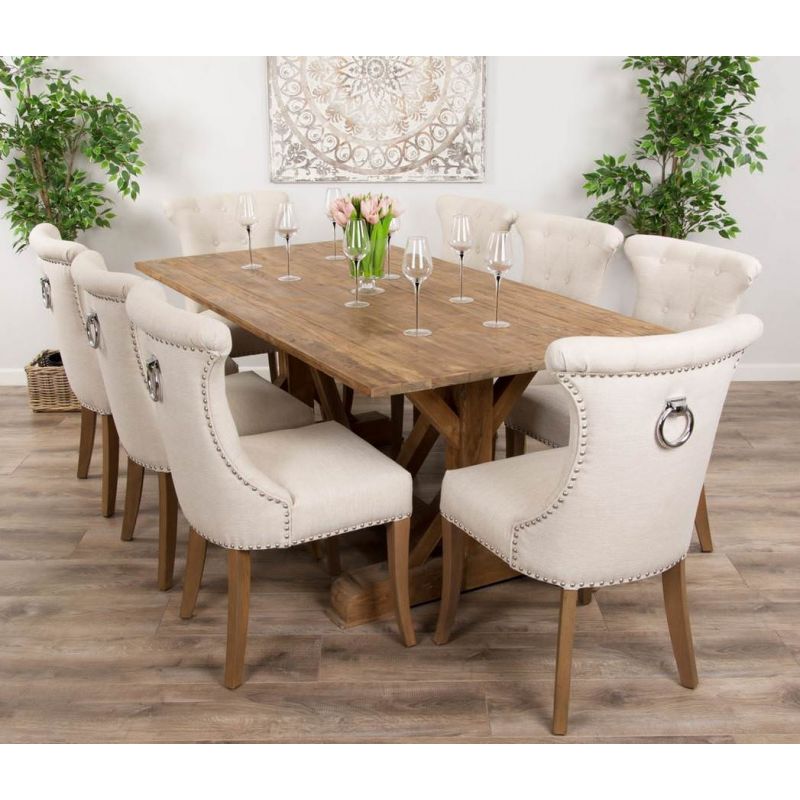 2m Reclaimed Teak Dinklik Dining Table with 8 Windsor Ring Back Chairs   