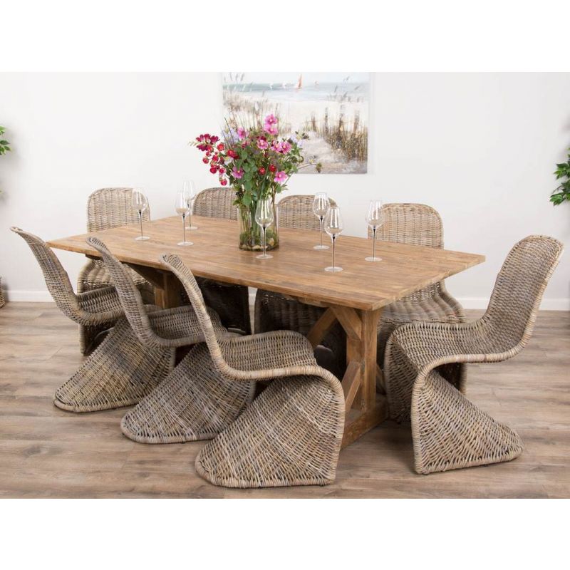2m Reclaimed Teak Dinklik Dining Table with 8 Stackable Zorro Chairs   