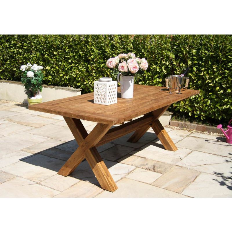 2m Reclaimed Teak Outdoor Open Slatted Cross Leg Table