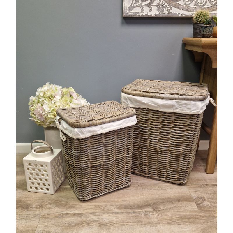 Natural Wicker Laundry Basket Pair