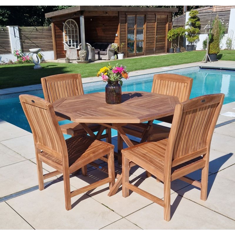 1.2m Teak Octagonal Folding Table with 4 Marley Chairs / Armchairs
