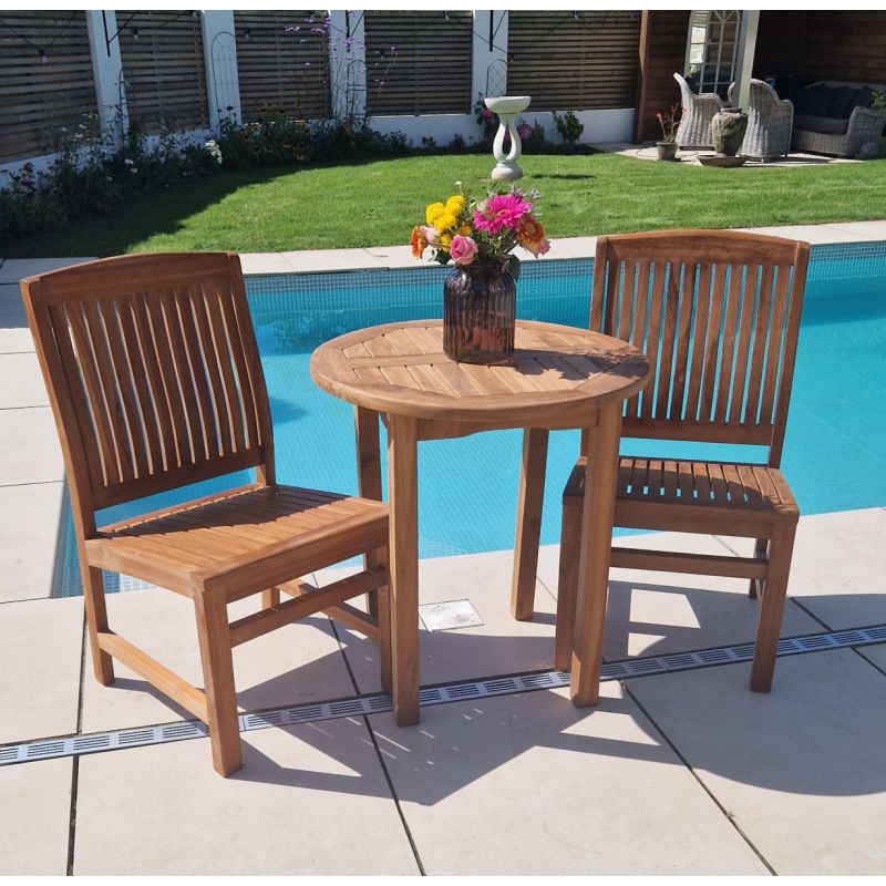 70cm Teak Circular Fixed Table with 2 Marley Chairs / Armchairs