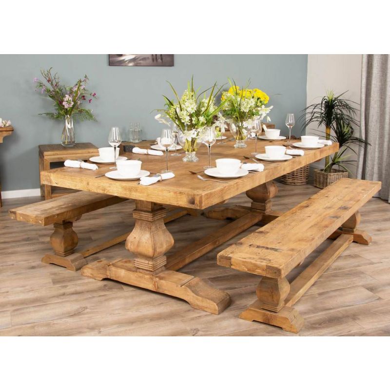 2.4m Reclaimed Elm Pedestal Dining Table with 2 Backless Benches