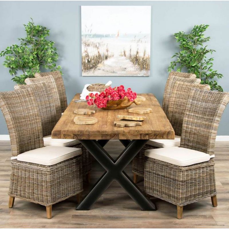 2.4m Reclaimed Teak Urban Fusion Cross Dining Table with 8 Latifa Dining Chairs 