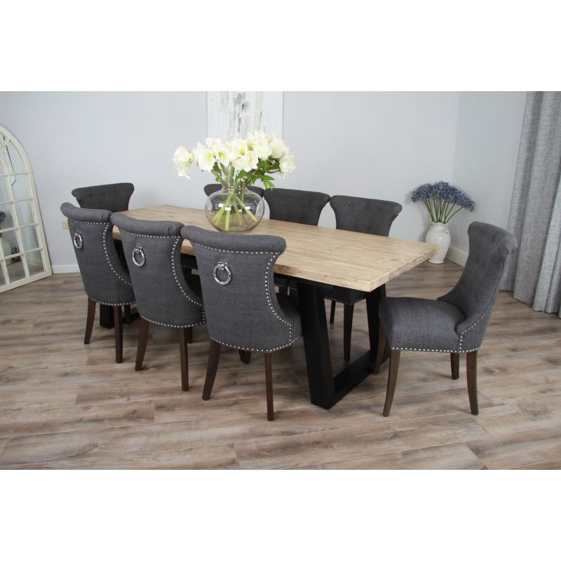 2.4m Industrial Chic Cubex Dining Table with Black Legs & 8 Windsor Ring Back Chairs