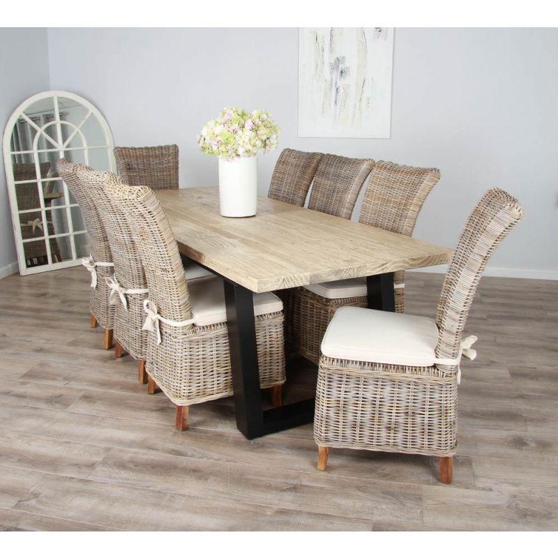 2.4m Industrial Chic Cubex Dining Table with Black Legs & 6 or 8 Latifa Chairs  