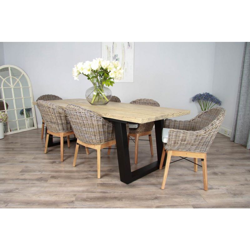 2.4m Industrial Chic Cubex Dining Table with Black Legs & 6 Scandi Armchairs
