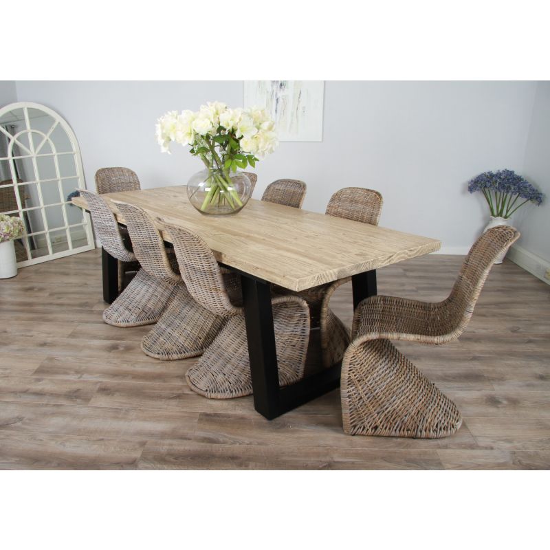 2.4m Industrial Chic Cubex Dining Table with Black Legs & 8 Stackable Zorro Chairs