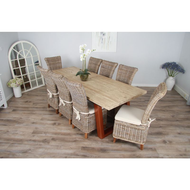 2.4m Industrial Chic Cubex Dining Table with Copper Coloured Legs & 8 Latifa Chairs