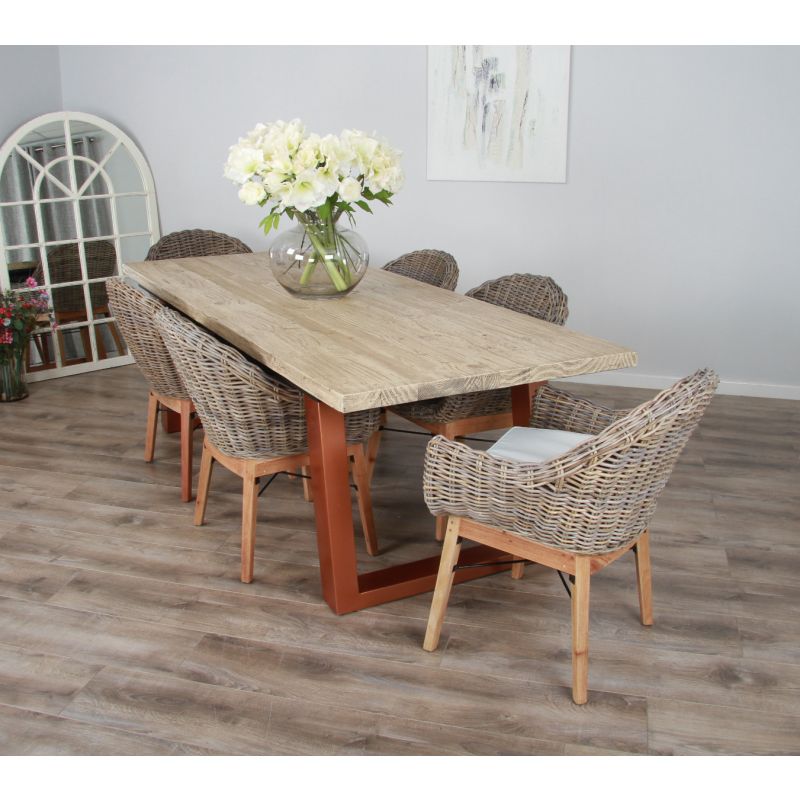 2.4m Industrial Chic Cubex Dining Table with Copper Coloured Legs & 6 Scandi Armchairs