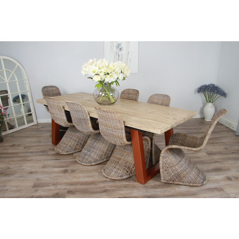 2.4m Industrial Chic Cubex Dining Table with Copper Colured Legs & 8 Stackable Zorro Chairs
