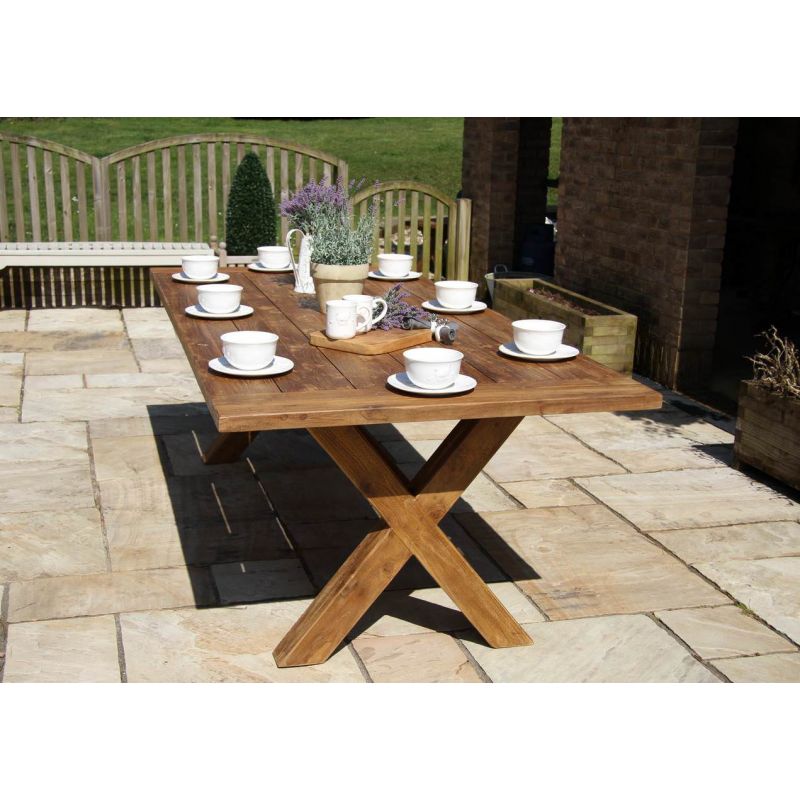 2.4m Reclaimed Teak Outdoor Open Slatted Cross Leg Table