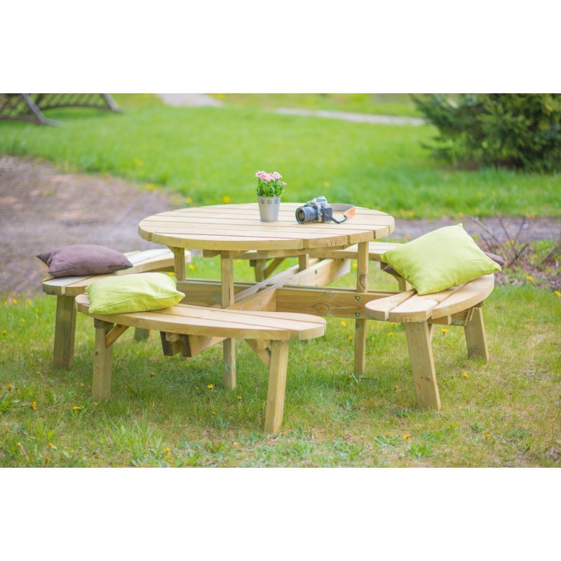 Swedish Redwood 8 Seat Round Picnic Bench