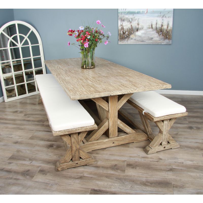 2.4m Farmhouse Cross Dining Table with 2 Dining Benches