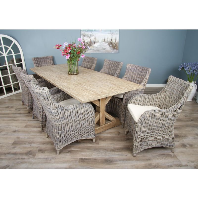 2.4m Farmhouse Cross Dining Table with 8 Donna Armchairs
