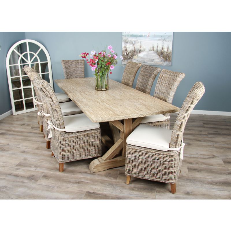 2.4m Farmhouse Cross Dining Table with 8 Latifa Chairs