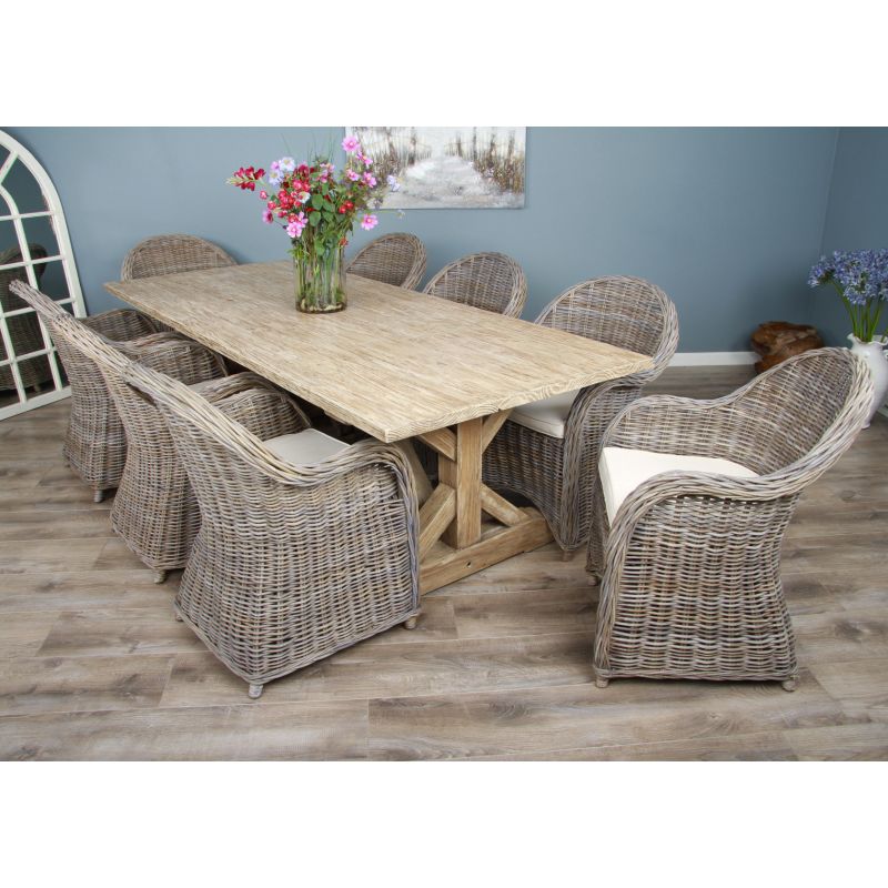 2.4m Farmhouse Cross Dining Table with 8 Riviera Armchairs