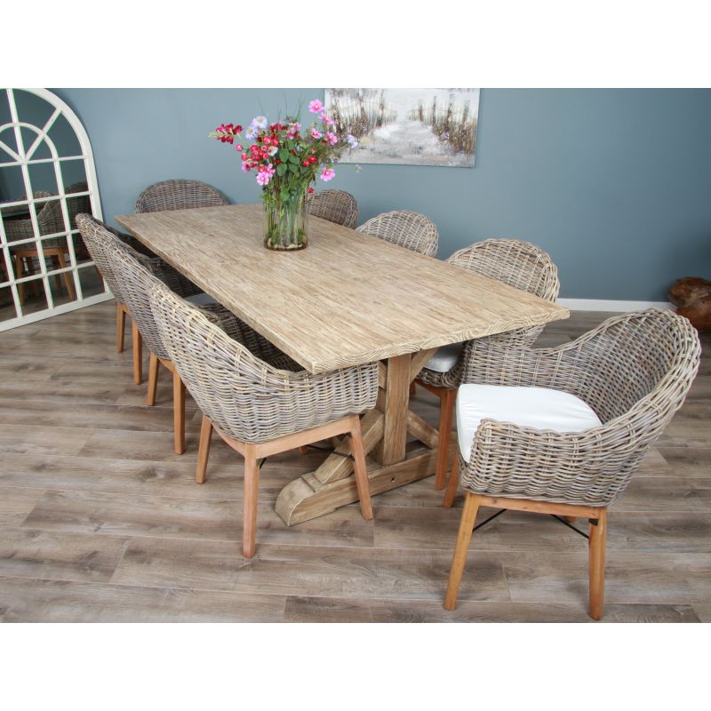 2.4m Farmhouse Cross Dining Table with 8 Scandi Armchairs