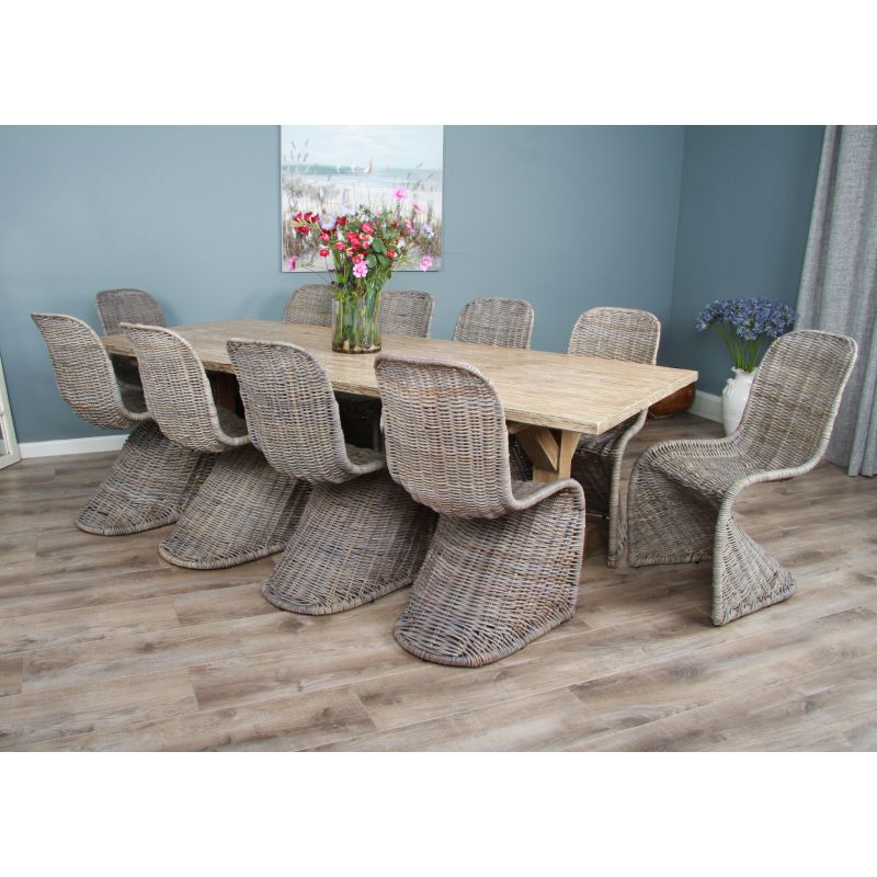 2.4m Farmhouse Cross Dining Table with 10 Stackable Zorro Chairs