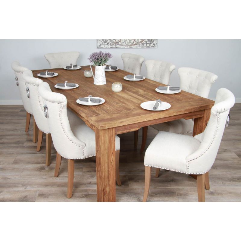 2.4m Reclaimed Teak Taplock Dining Table with 8 Natural Windsor Dining Chairs