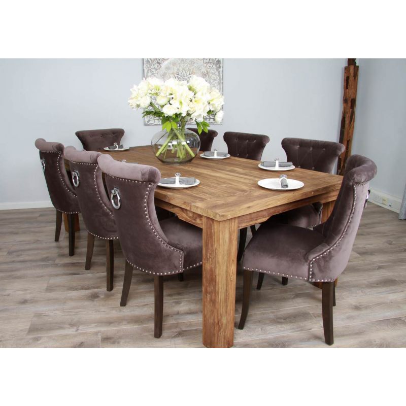 2.4m Reclaimed Teak Taplock Dining Table with 8 Velveteen Dining Chairs
