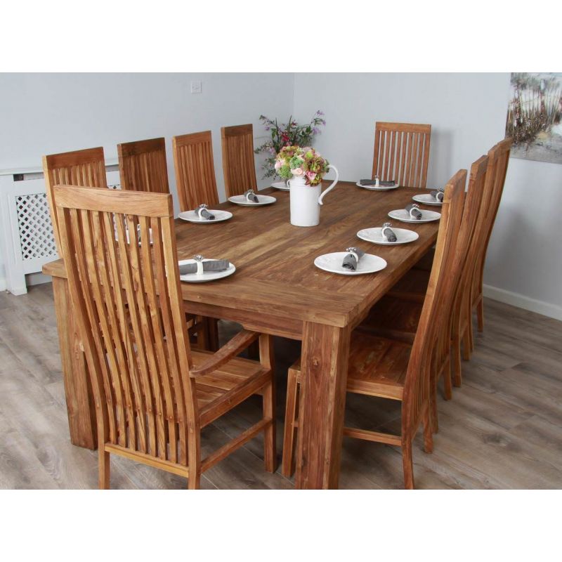 2.4m Reclaimed Teak Taplock Dining Table with 8 Vikka Chairs & 2 Vikka Armchairs 