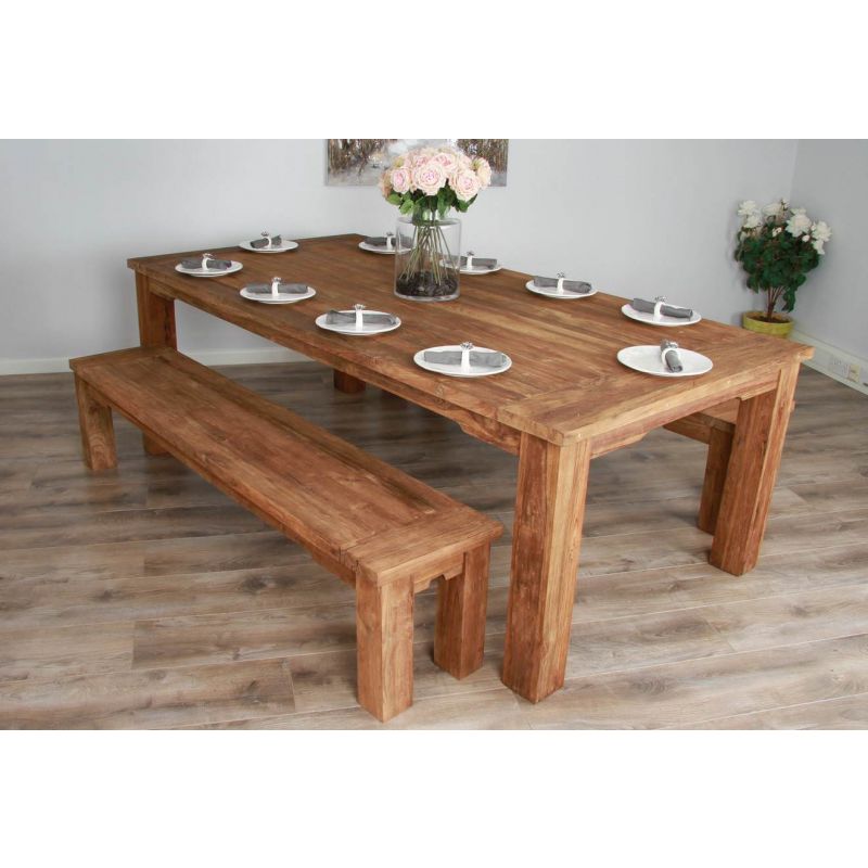 2.4m Reclaimed Teak Taplock Dining Table with 2 Backless Benches