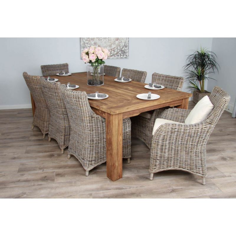 2.4m Reclaimed Teak Taplock Dining Table with 8 Donna Chairs