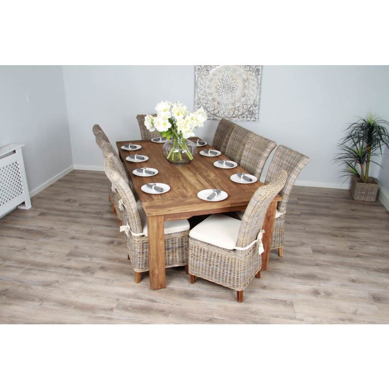 2.4m Reclaimed Teak Taplock Dining Table with 10 Latifa Chairs