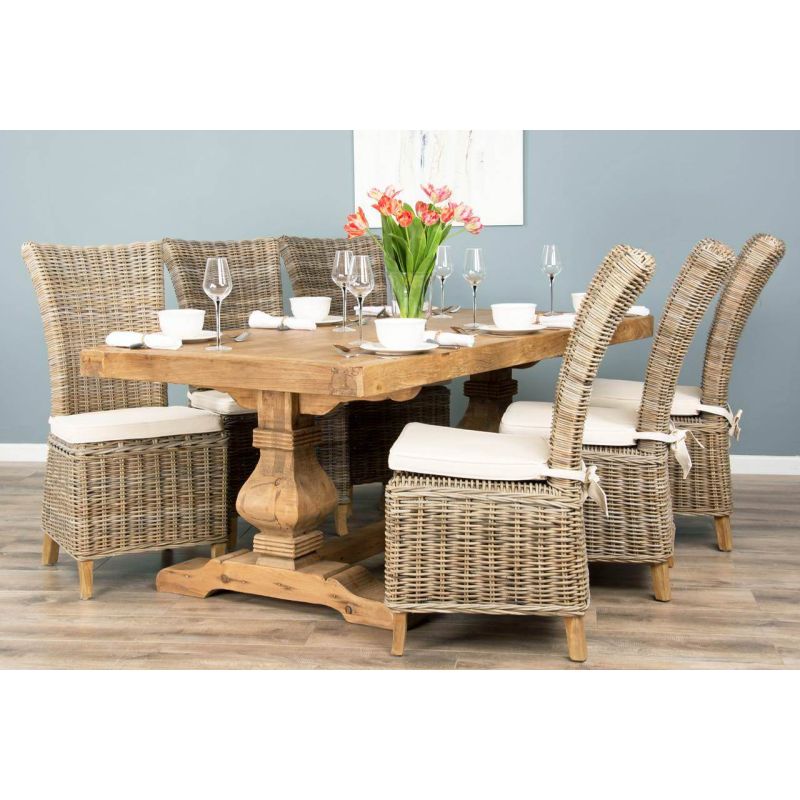 2m Reclaimed Elm Pedestal Dining Table with 6 Latifa chairs 