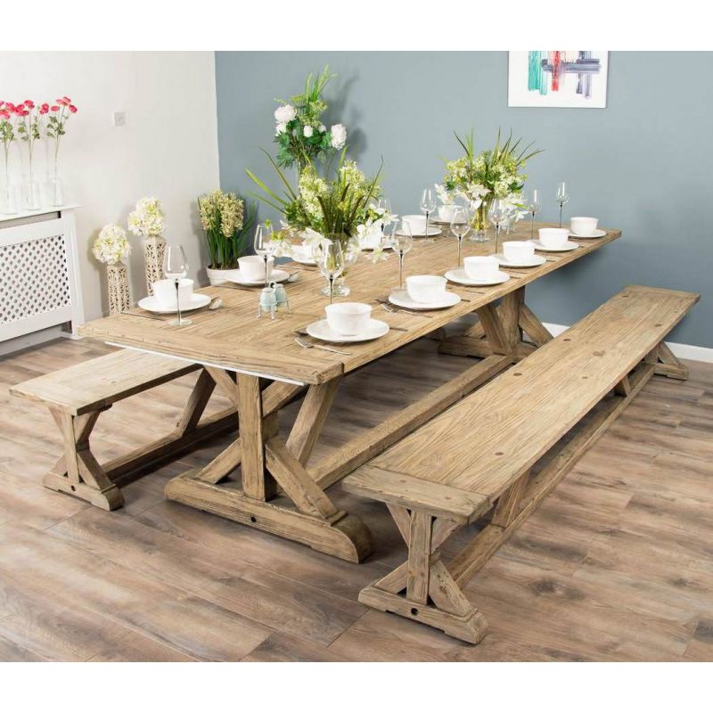 3m Farmhouse Cross Dining Table with 2 Backless Benches