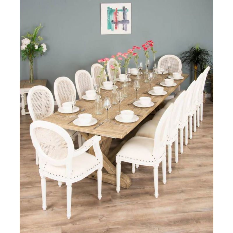 3m Farmhouse Cross Dining Table with 10 Ellena Chairs & 2 Armchairs 
