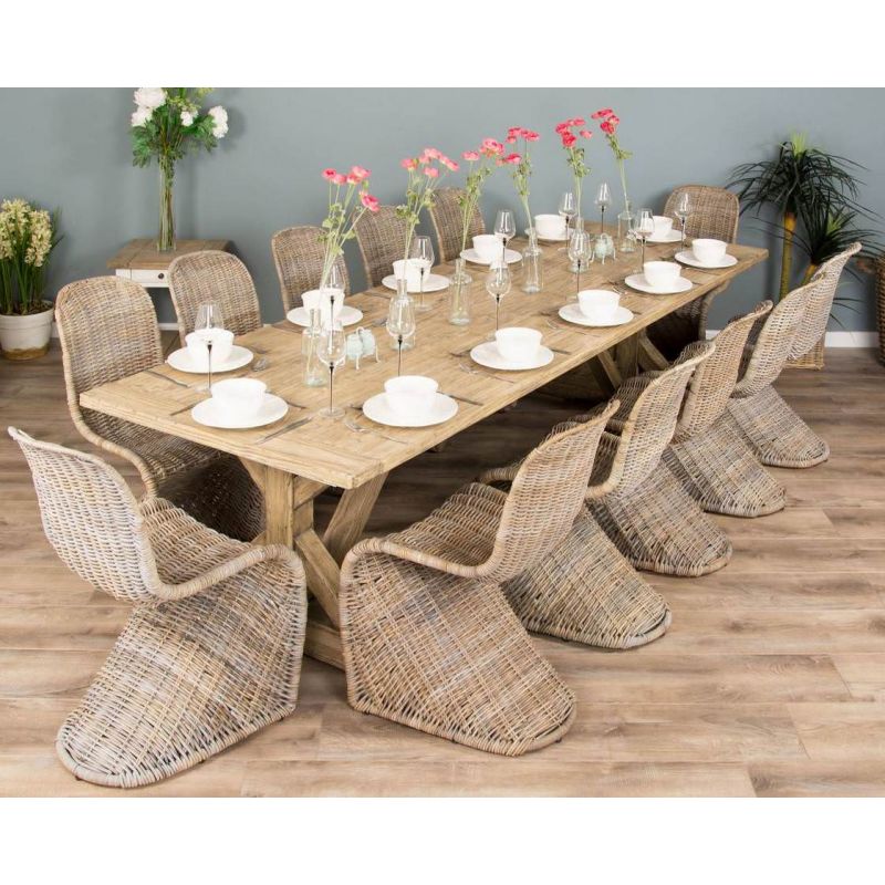3m Farmhouse Cross Dining Table with 12 Stackable Zorro Chairs