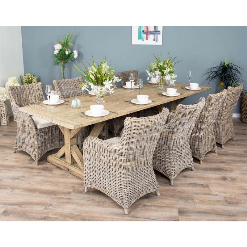 3m Farmhouse Cross Dining Table with 8 Donna Armchairs