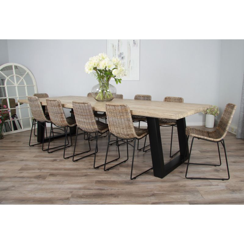 3m Industrial Chic Cubex Dining Table with Black Legs & 10 Urban Fusion Chairs