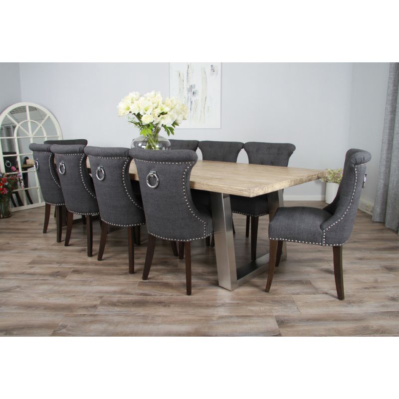 3m Industrial Chic Cubex Dining Table with Stainless Steel Legs & 10 Windsor Ring Back Chairs 