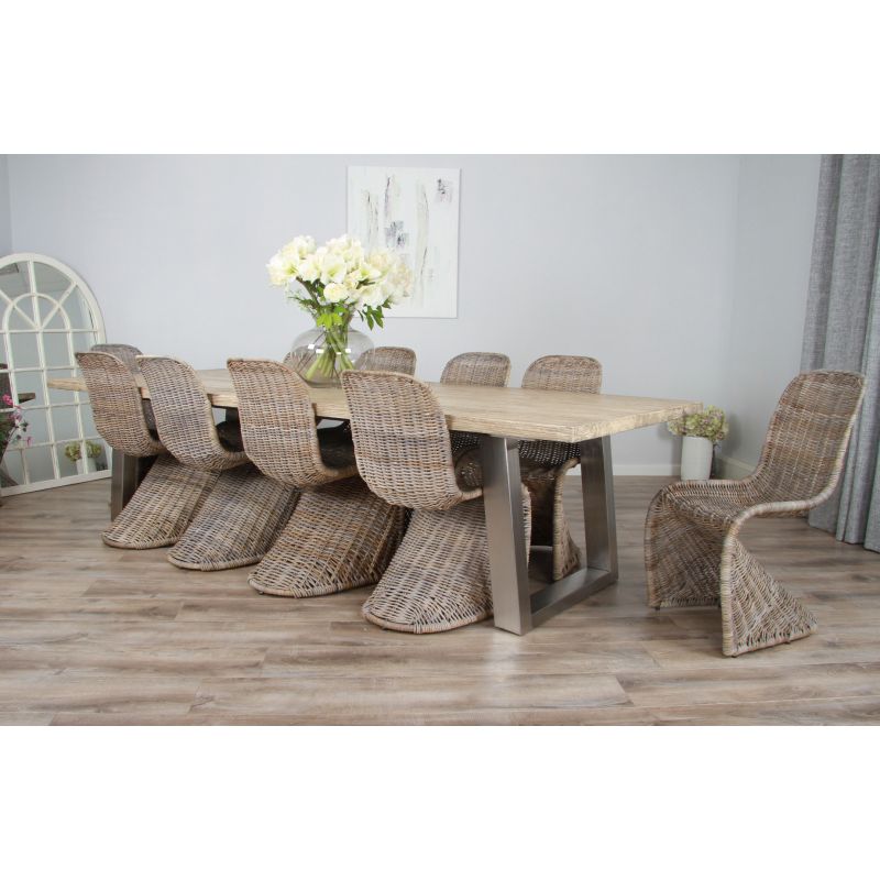 3m Industrial Chic Cubex Dining Table with Stainless Steel Legs & 10 Stackable Zorro Chairs