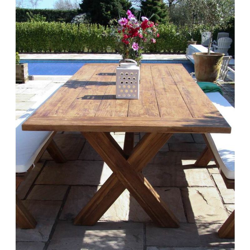 3m Reclaimed Teak Outdoor Open Slatted Cross Leg Table