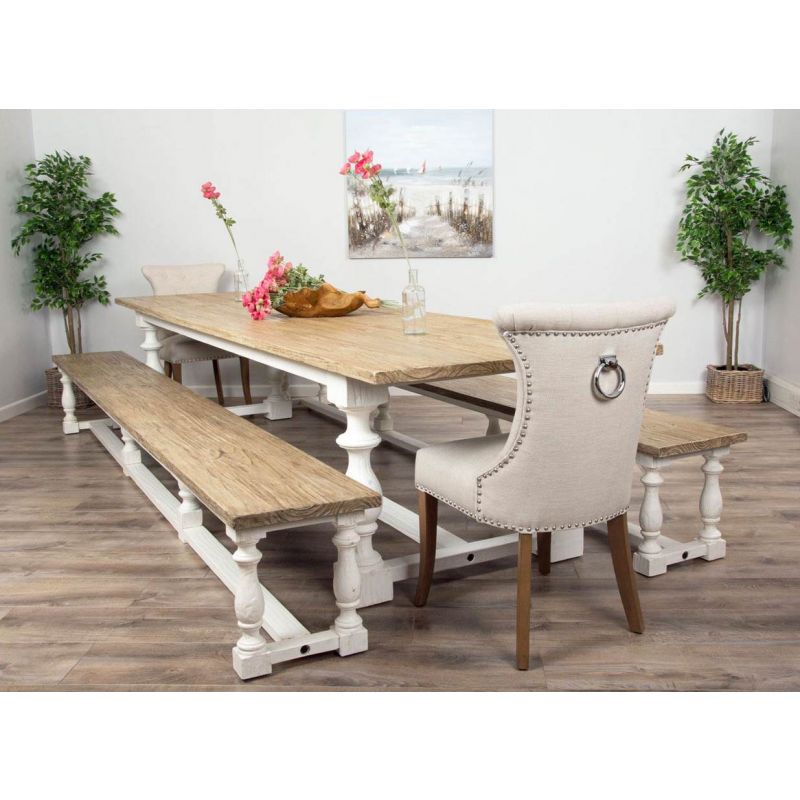 3.6m Ellena Dining Table with 2 Backless Benches & 2 Windsor Ring Back Chairs