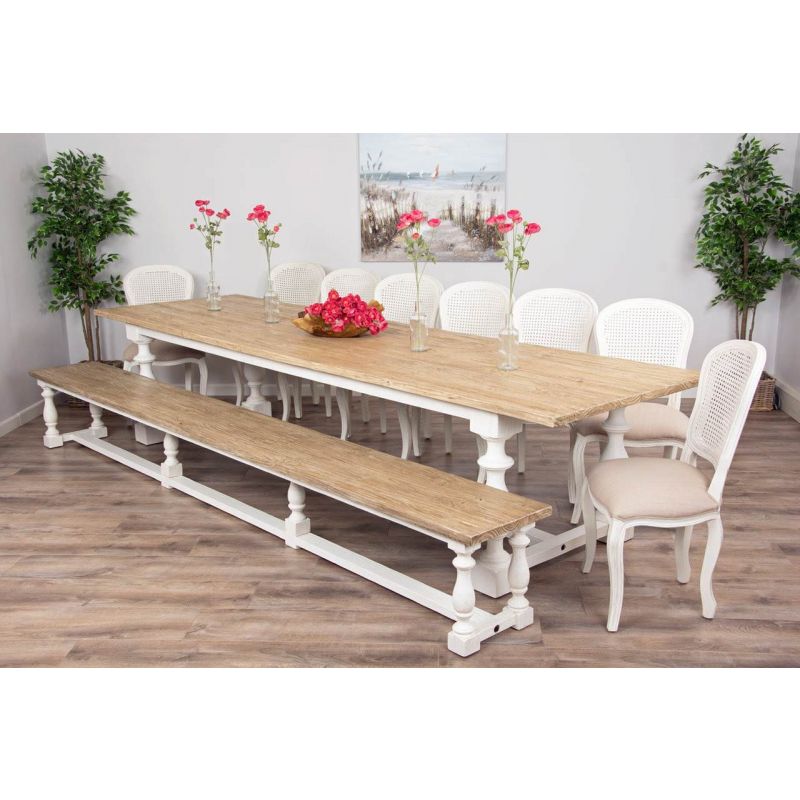 3.6m Ellena Dining Table with 8 Murano Chairs & 1 Backless Bench