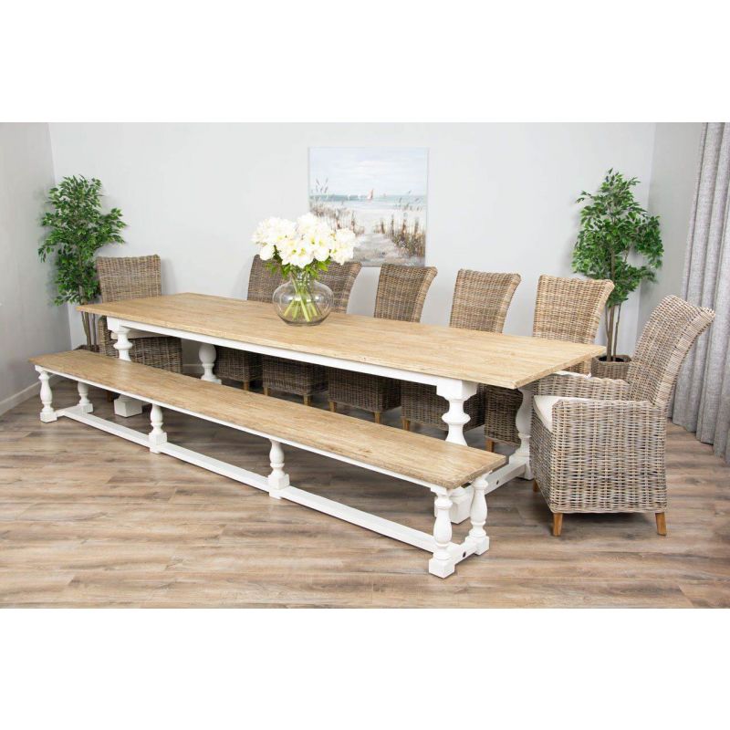 3.6m Ellena Dining Table with 5 Latifa Chairs, 2 Armchairs & 1 Backless Bench