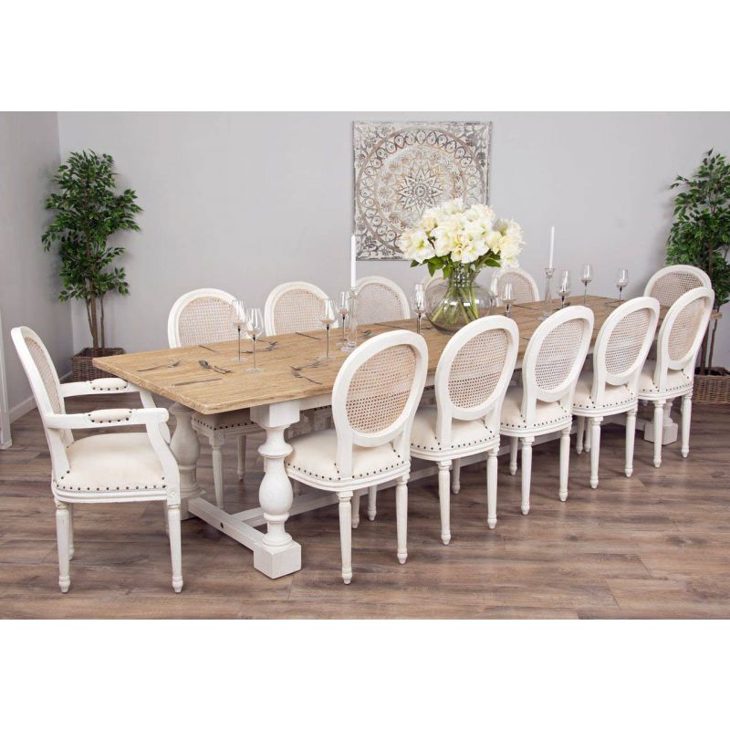 3.6m Ellena Dining Table with 10 Ellena Chairs & 2 Armchairs