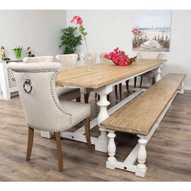 3.6m Ellena Dining Table with 6 Natural Ring Back Chairs & 1 Backless Bench  