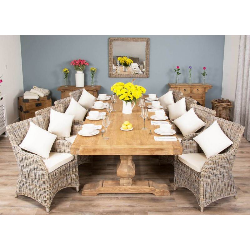 3m Reclaimed Elm Pedestal Dining Table with 8 Donna Chairs