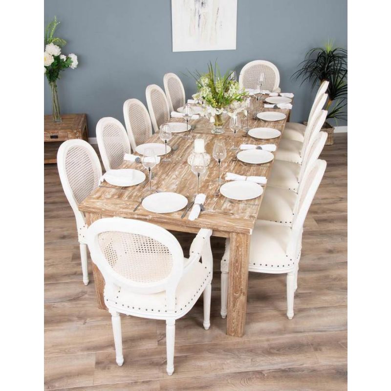 3m Reclaimed Teak Mexico Dining Table with 10 Ellena Chairs & 2 Armchairs 