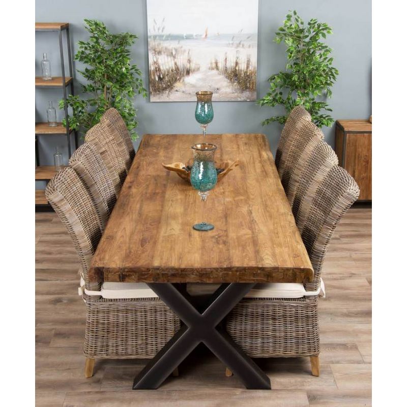 3m Reclaimed Teak Urban Fusion Cross Dining Table with 8 Latifa Dining Chairs 