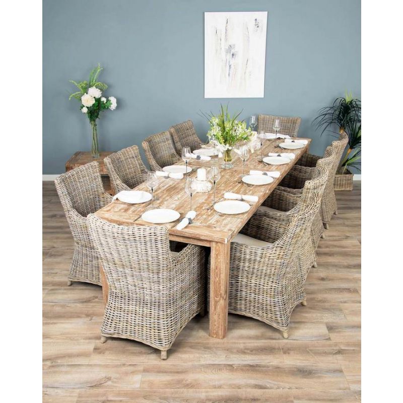 3m Reclaimed Teak Mexico Dining Table with 10 Donna Chairs 