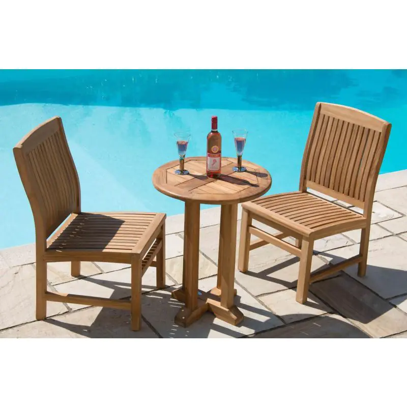 60cm Teak Circular Pedestal Table with 2 Marley Chairs