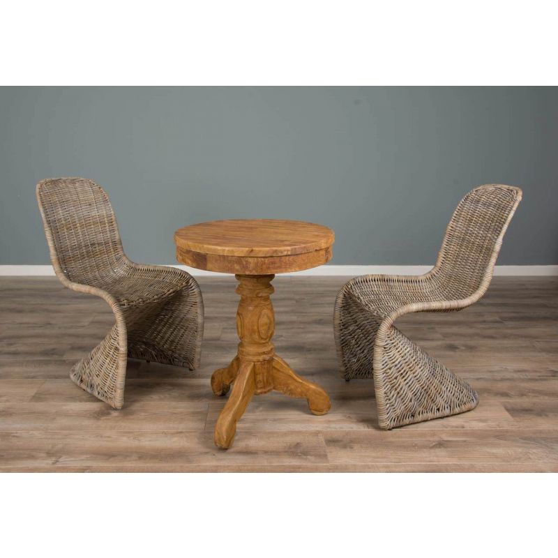 60cm Reclaimed Teak Circular Pedestal Table with 2 Stackable Zorro Chairs